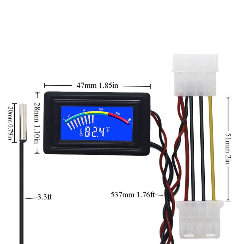 Digital Thermometer Temperature Meter Gauge Waterproof Sensor Probe Aquarium Car PC case Incubator Temp Meter 4 Pin Power Supply Celsius/Fahrenheit LCD Display 4 Pin Interface - PawsPlanet Australia
