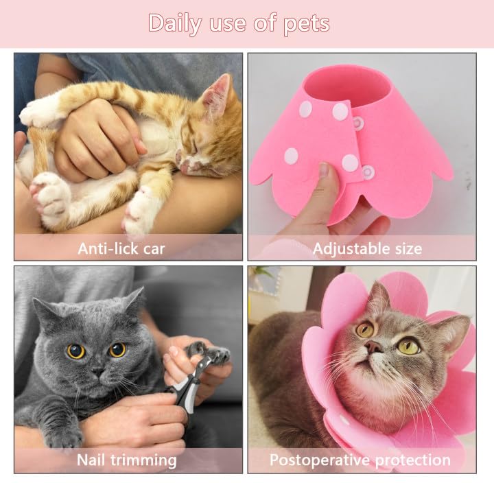 Amexo 3-Piece Cat Protective Collar - Soft, Anti-Bite, Adjustable, Felt, Pink, Yellow, Orange