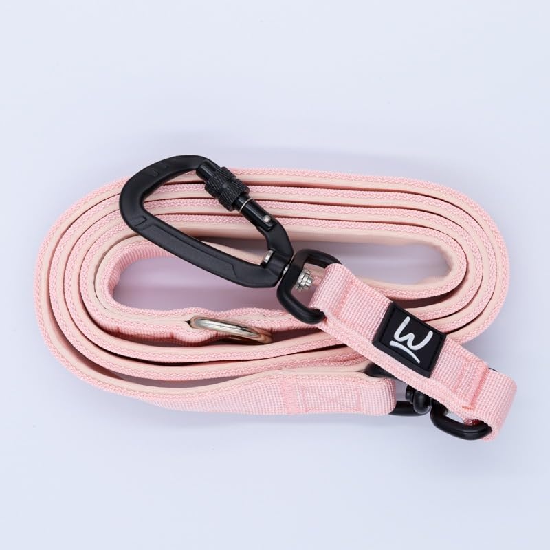 Tactical Dog Lead with Locking Carabiner Clip – Heavy Duty Nylon Dog Leash for Medium to Large Breeds – Soft Padded Handle – 160cm – Multiple Colors (Pink) Pink