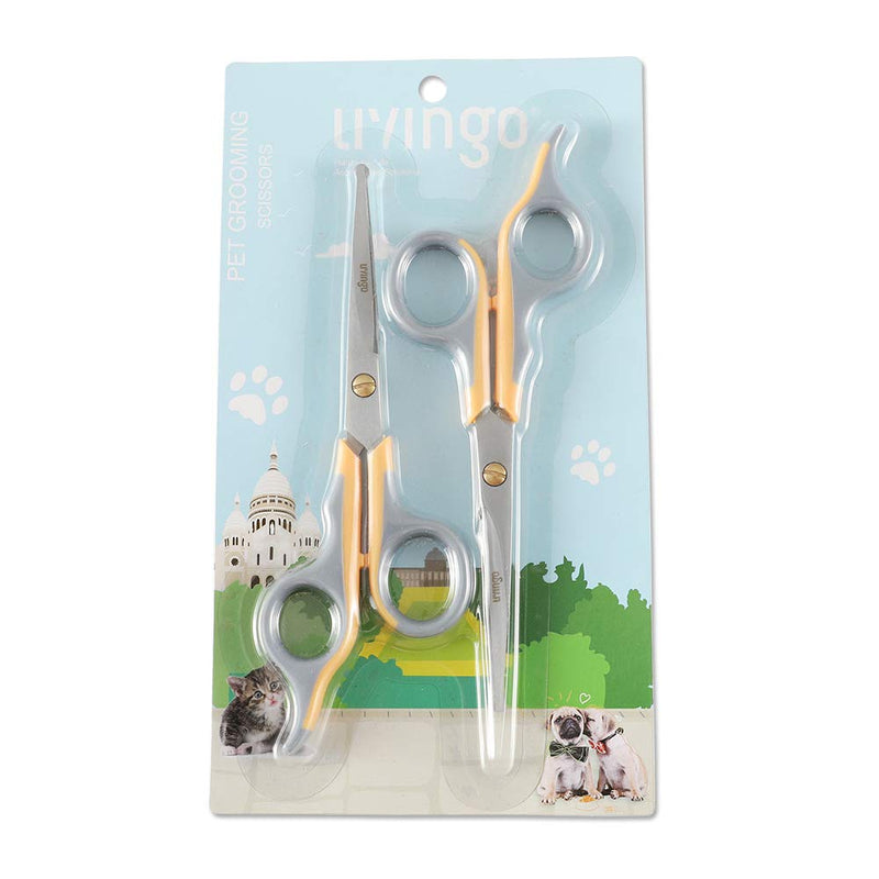 LIVINGO Professional Pet Grooming Scissors for Cats & Dogs, Titanium Coated Safe Rounded Tip and Micro Serrated Trimming Shears for Animal Face, Nose, Ear and Paw Hair, 2 Pack 6.5 inch - PawsPlanet Australia