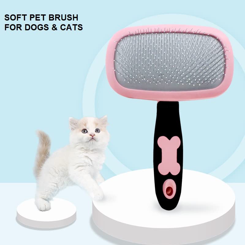 Slicker Brush, PETPAWJOY Dog Brush Gently Cleaning Pin Brush for Shedding Dog Hair Brush for Small Dogs Puppy Yorkie Poodle Rabbits Cats-Large, Pink - PawsPlanet Australia