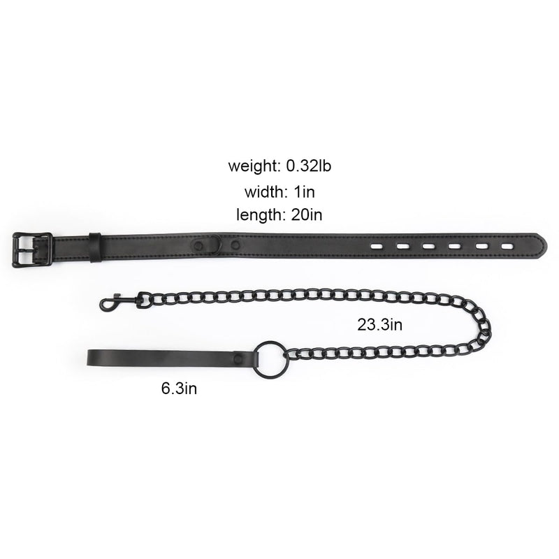 Leather Choker Collars for Men Women Detachable Leash Chain Durable Leather Collar with Alloy Buckle Black - PawsPlanet Australia