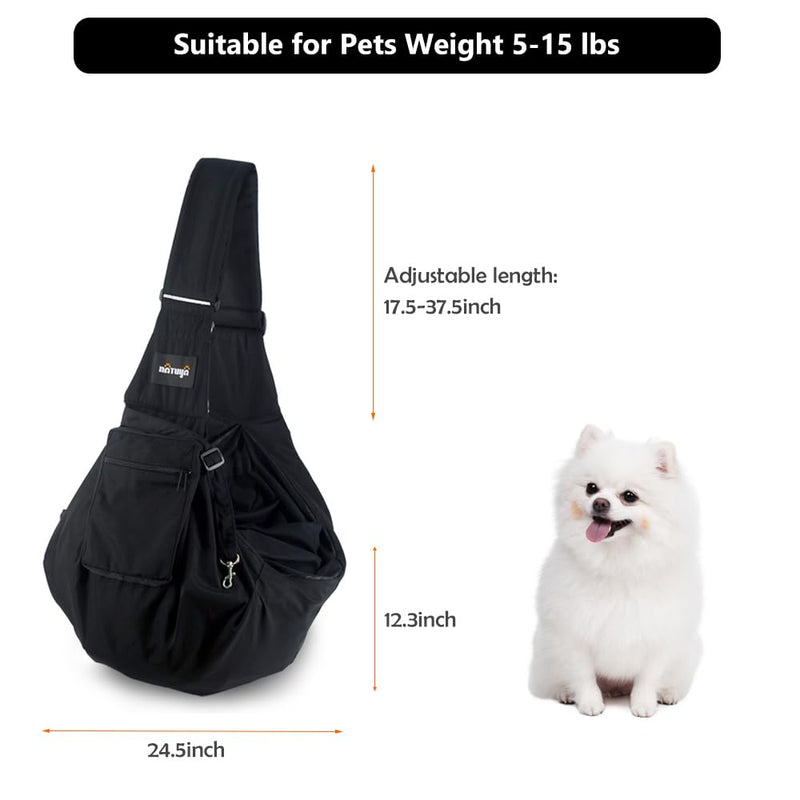 NATUYA Dog Sling Puppy Carrier Hand Free Doggie Adjustable Shoulder Strap Pet Walking Bag Cat Carrier with Zip Pocket Safety Belt Protective Mesh for Outdoor Subway Travel (Black Waterproof) Black Waterproof