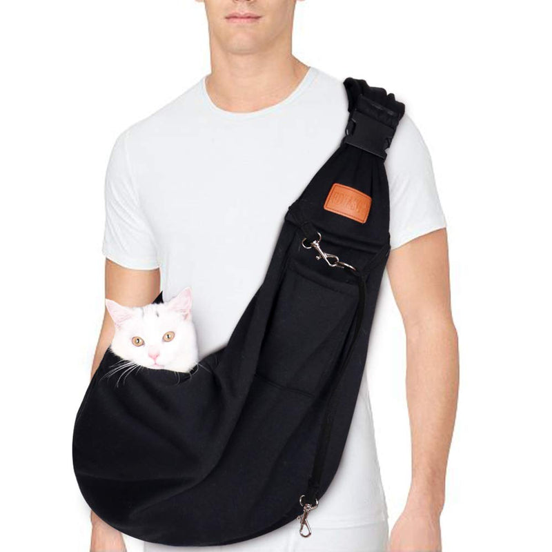 FDJASGY Small Dog Sling Cat Carrier Adjustable Strap Hands Free Reversible Pet Puppy Travel Bag Backpack for Outdoor Travel Black