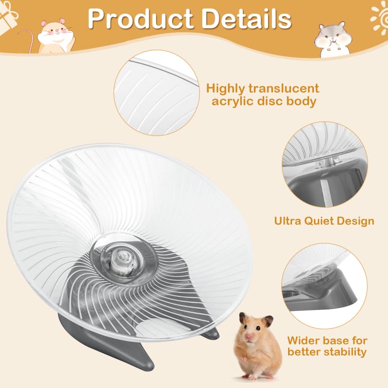Hamster Wheel Saucer Silent Spinner/Quiet Exercise Flying Runner for Dwarf Hamster/Gerbil Rat/Hermit Crab Small Cage Large - PawsPlanet Australia