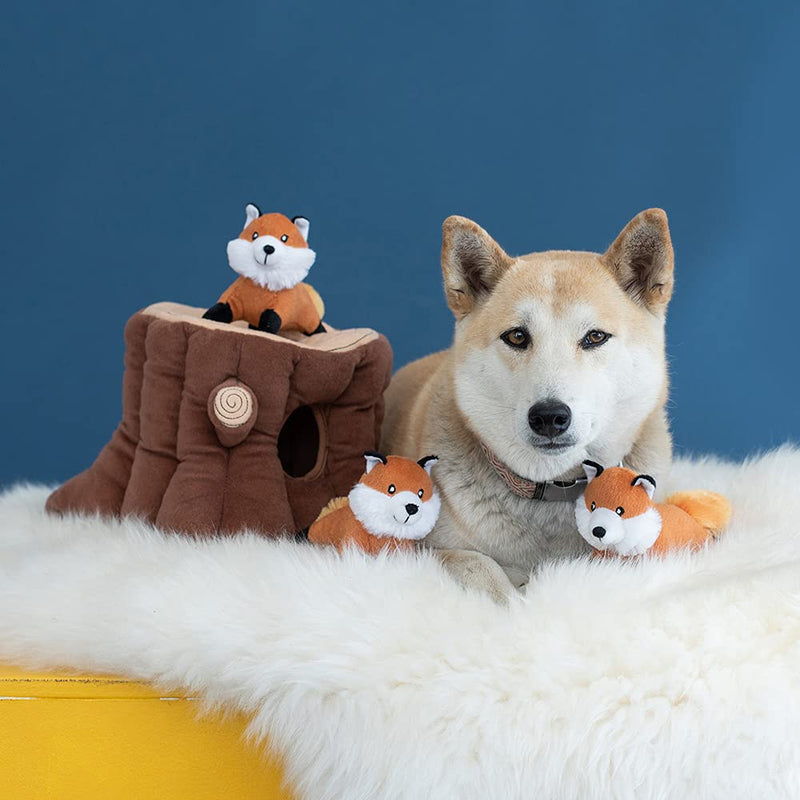 ZippyPaws Woodland Friends Burrow Interactive Dog Toys - Hide and Seek Dog Toys and Puppy Toys, Colorful Squeaky Dog Toys, and Plush Dog Puzzles, Fox Stump - PawsPlanet Australia