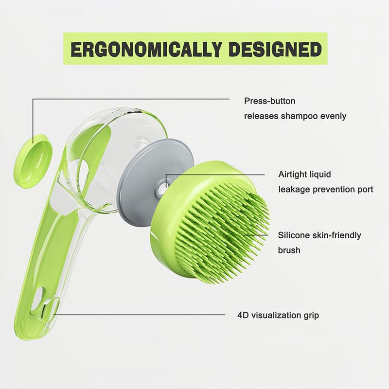 Pet Bath Brush with Shampoo Dispenser - Silicone Massage Grooming Tool for Cats & Dogs, Long Handle Dog Cat Bath Brush for Wet/Dry Use Green (ABS + Food-Grade Silicone, 7.5") - PawsPlanet Australia