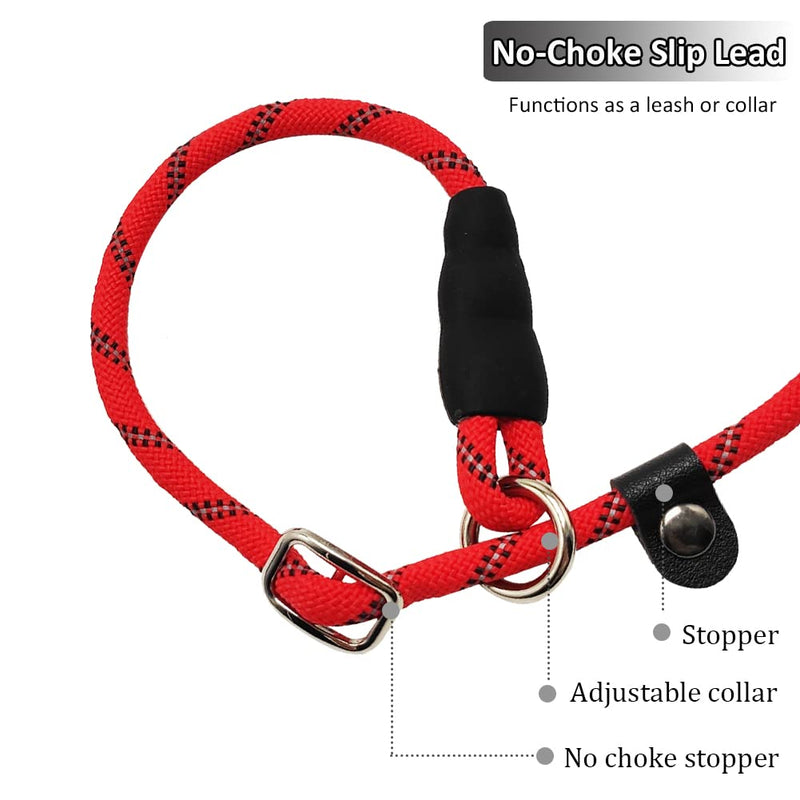 Reflective Long Slip Lead Dog Leash Anti-Choking 12 FT/20 FT/30 FT/50 FT Rope Training Leash for Medium Dogs Small Puppy Pets (30ft, red) 1/3 in x 30ft - PawsPlanet Australia