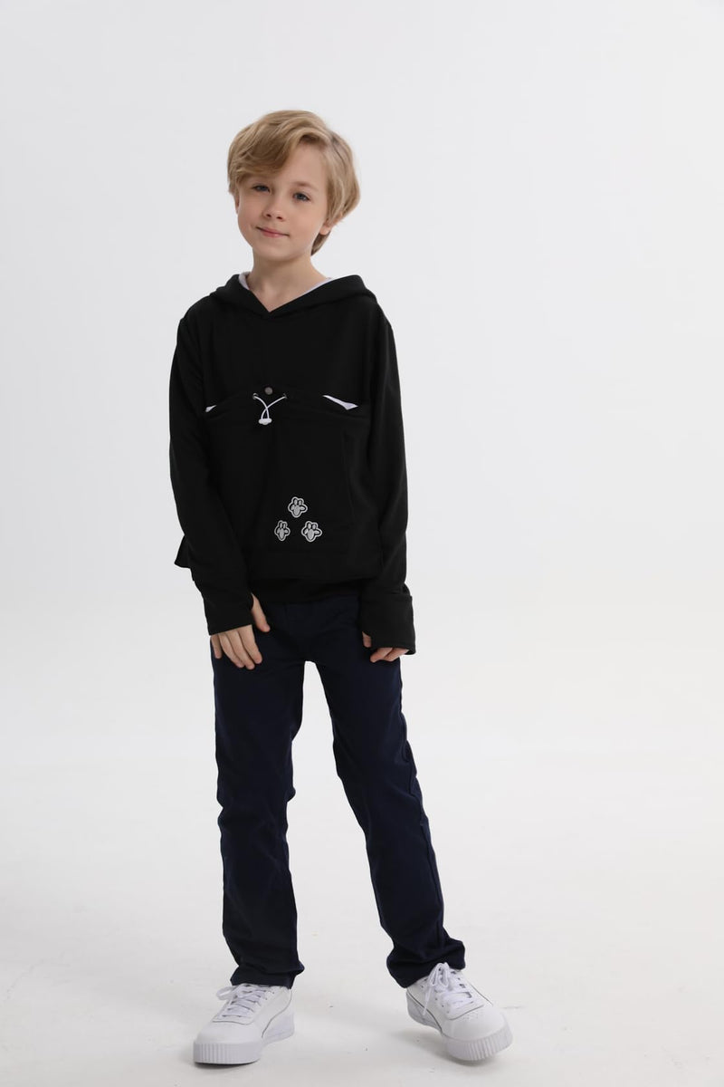 ALYC Boys Girls Hoodies - Pet Holder Kitten Puppy Carriers Pullover Long Sleeve Cat Ear Sweatshirt with Removable Inner Pouch Black - PawsPlanet Australia