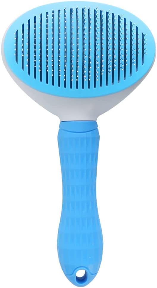 Dog Brush Cat Brush Grooming Comb,Self Cleaning Cat Dog Slicker Brushes with Smooth handle,Pet Grooming Tool with Cleaning Button for Cat Dog Shedding Tools Cat Dog Massage Clean Tangled Brush (blue) - PawsPlanet Australia