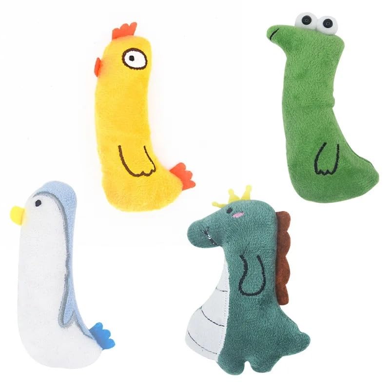 Adorable Cartoon-Shaped Pet Plush Toys with Catnip Infusion - Interactive and Bite-Resistant (Set of 4)