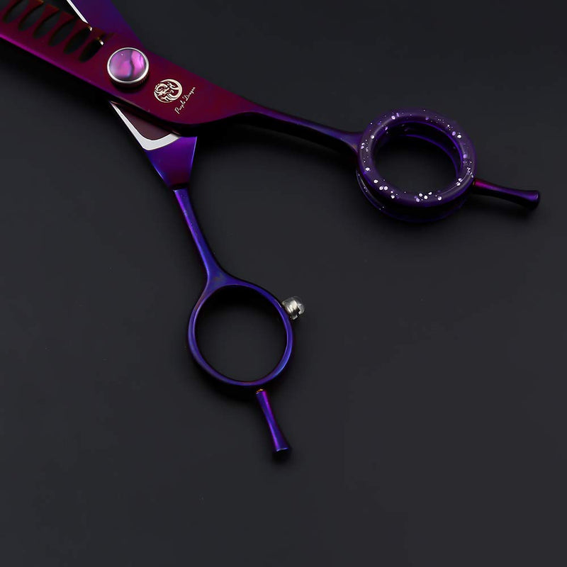 Purple Dragon 7.0" Purple Downward Curved Pet Grooming Curved Scissors/Chunker Shear with Adjustment Screw- Perfect for Professional Pet Groomer - PawsPlanet Australia
