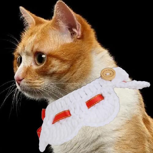 Campsis Bow Cat Collars Knitted Cat Collar with Button Kitten Collar Scarf for Pet Cats (S=7.9-9.8inch) S=7.9-9.8inch - PawsPlanet Australia