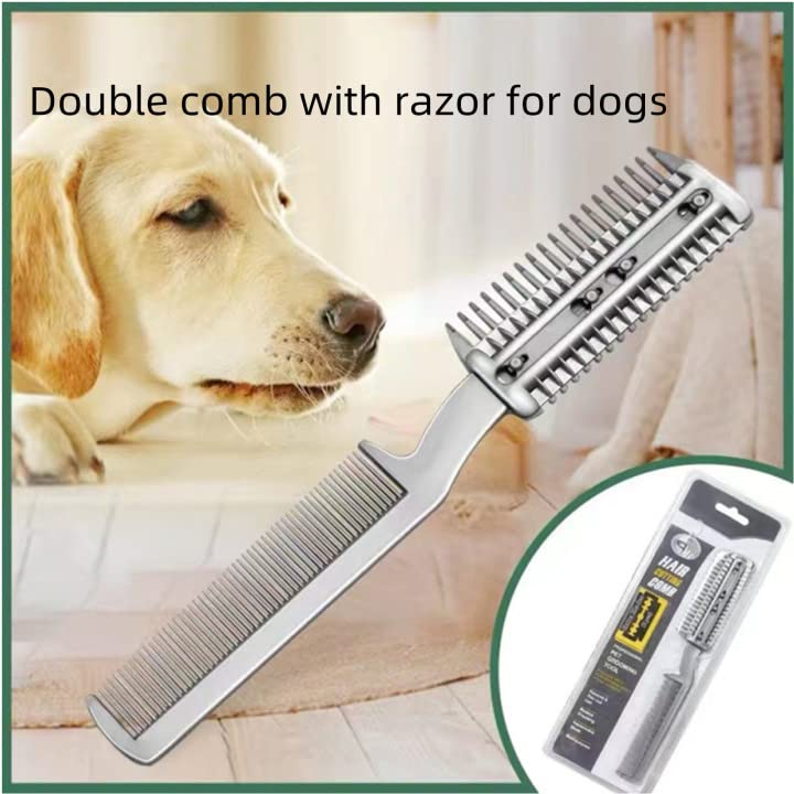 2Pcs Razor Comb for Dogs Cats with Extra Blades Double Sides Pet Razor Comb Trimming & Grooming Hair Cutter Comb Trimmer Grooming Comb for Dog Cat (Silver) Silver - PawsPlanet Australia