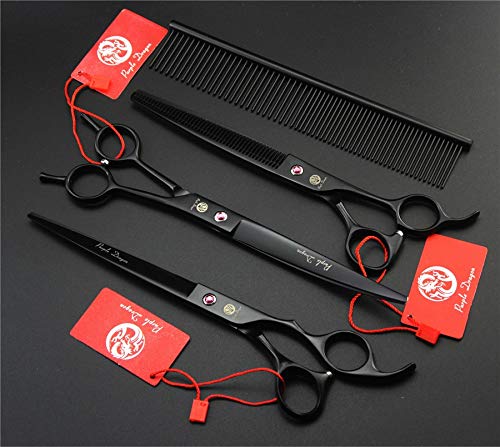 Purple Dragon 8.0 inch Dog Hair Cutting, Curved and Thinning Scissors Shear Pet Grooming Tool Kit Black - PawsPlanet Australia