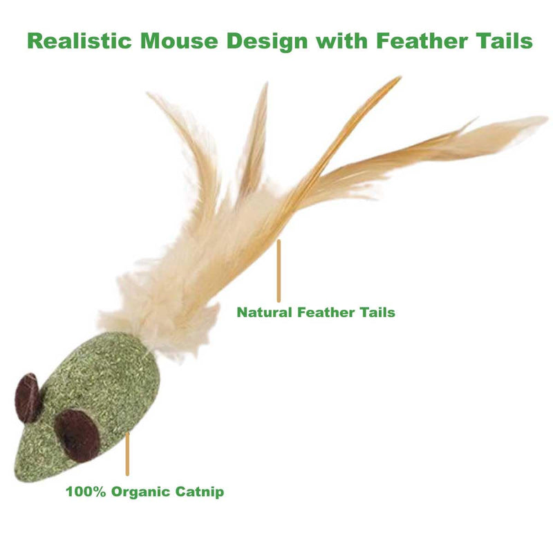 Cat Toys Catnip for Indoor Cats, 3 Pack Feather Tail Mice Toys, Interactive Cat Toys for Kittens, Chew & Chase Mouse Shaped with Organic Catnip - PawsPlanet Australia