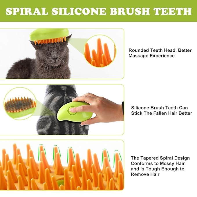Cat Steam Brush for Shedding,3 in 1 Water Dog Brush, Pet Spa Brush for Dogs Cats,Spritz Defur Comb, Steamy Pet Brush,Pet Spray Hair Removal Comb,Cat Mist Brush,Steaming Cat Brush Steamer (Green) Green - PawsPlanet Australia