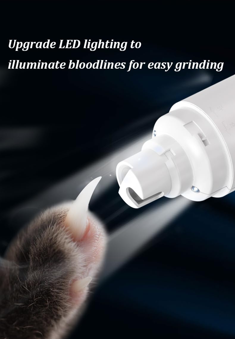 Dog Nail Grinder Electric - Super Quiet Low Vibration Pet Nail Trimmer with 2 LED Lights | USB Rechargeable Cordless 3 Speeds | Painless Paw Grooming for Small Medium Large Dogs & Cats - PawsPlanet Australia