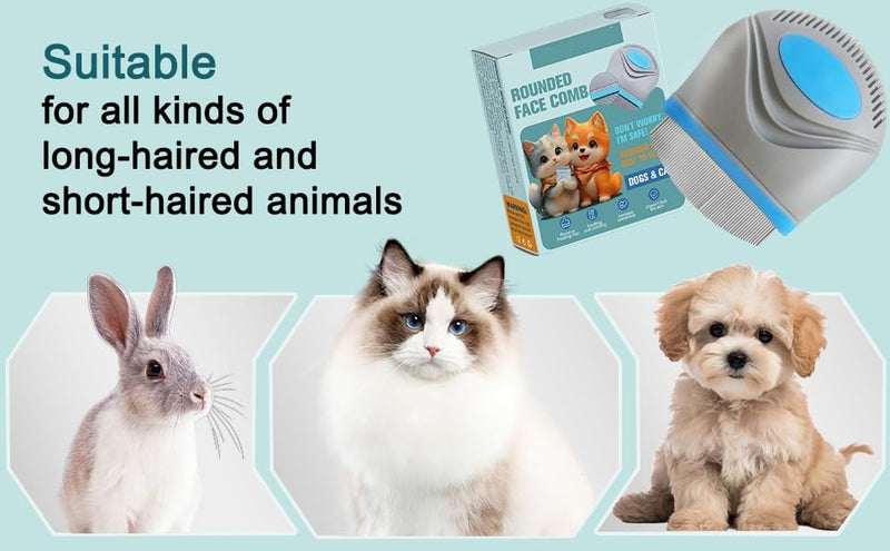 PET Facial Grooming Comb，Stainless Steel Tear Stain Remover，Gentle Round-Head Grooming Tool，Stress-free Tear Stain Remover for Dogs & Cats, Cat Grooming Kit，Lightweight & Portable Pet Grooming Brush