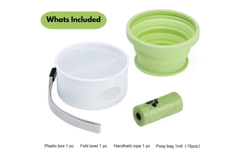Travel Dog Bowls, 3 in 1 Design Dog Travel Feeding Bowl, Treat Container with Collapse Bowl&Dog Poop Bag Holder, Foldable Feeding Watering Dish for Traveling Camping Walking Parks, with 1 Poop Bag 1 Pack Green - PawsPlanet Australia