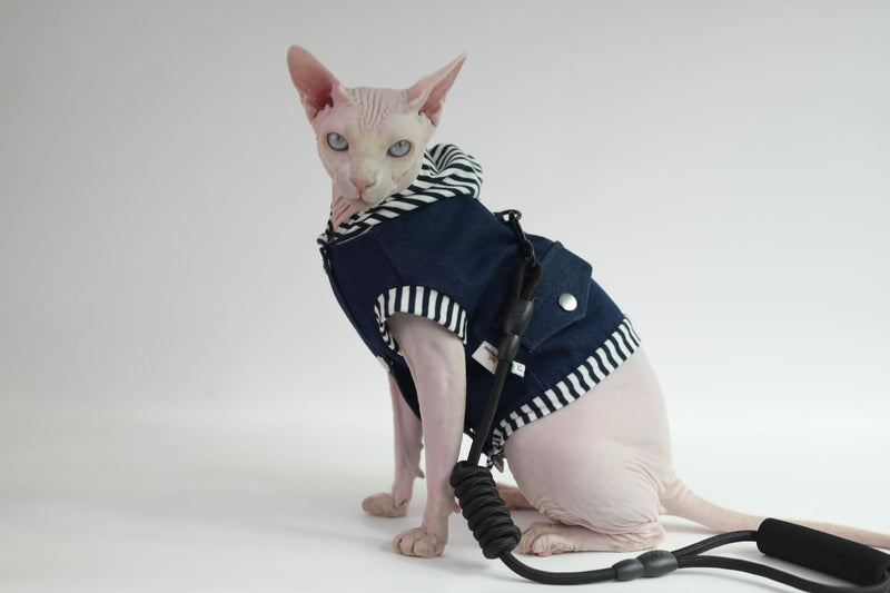 Hooded Denim Cotton Cardigan Harness Vest for Small Kitten & Cats - Adjustable Soft Pet Clothing, Stylish Puppy Kitten Jacket with Leash Attachment (Jacket Only, Small) Jacket Only - PawsPlanet Australia