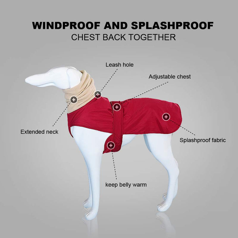 Didog Waterproof Dog Winter Jacket with Turtleneck Scarf,Pets Cold Weather Coats with Soft Warm Fleece Lining,Windproof Snowsuit Outdoor Apparel for Medium Large Dogs Chest:29-37" Back Length:31" Red