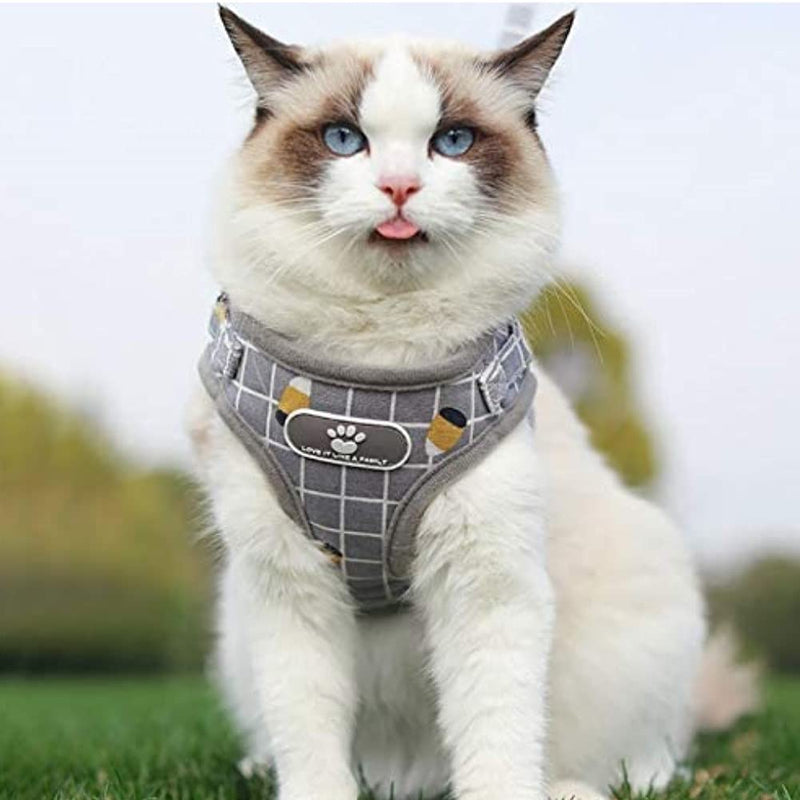 No Pull Small Dog Harness and Leash Set, Soft Mesh Plaid Puppy Harness, Adjustable & Comfortable Padded Reflective Vest for Small Dogs and Pet Kitten Walking(Gray, XS 10.2” – 11.4”;) Gray XS 10.2” – 11.4”; - PawsPlanet Australia