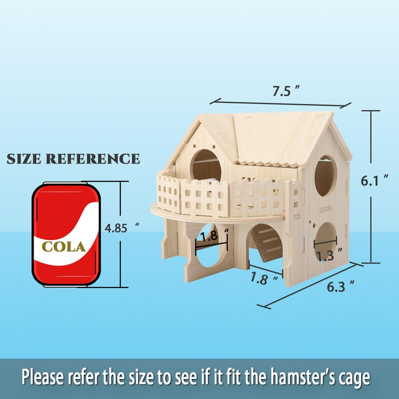 Hamster Forest Lookout Wood House Fun House Double-Decker Hut for Young Dwarf Gerbil Mouse Mice Rat Small Animals(Only for Small Hamster)