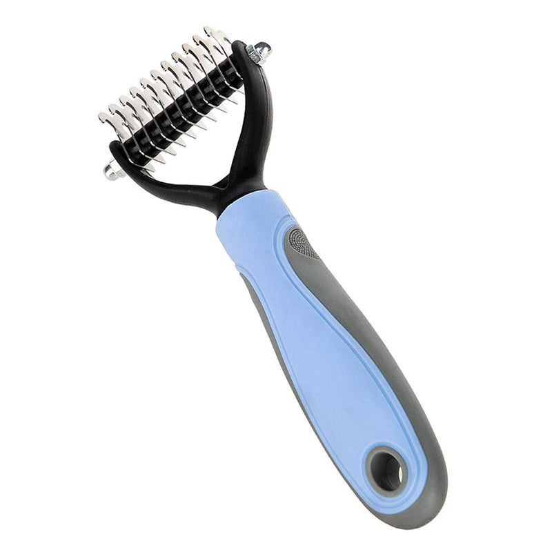Dematting Tool for Dogs &Cats, Pet Grooming Undercoat Rake with Two-Side,Professional Stainless Steel Demat Comb Removes Loose Undercoat, Mats, Tangles and Knots Blue Large - PawsPlanet Australia