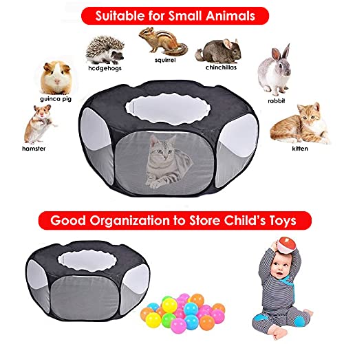 Small Animals Cage Tent, Pet Playpen with Top Opening Foldable Breathable Yark Fence for Guinea Pig, Rabbits, Hamster, Chinchillas and Hedgehogs (Black) Black - PawsPlanet Australia