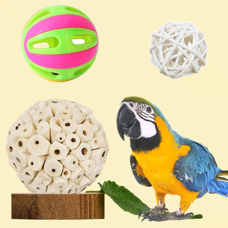 6Pcs Parakeet Toys, Natural Sola Balls Shredding Foot Parrot Chew Toys Bird Foraging Toys for Small Pets Conures Cockatiel Rabbit Guinea Pig Bunny Treats