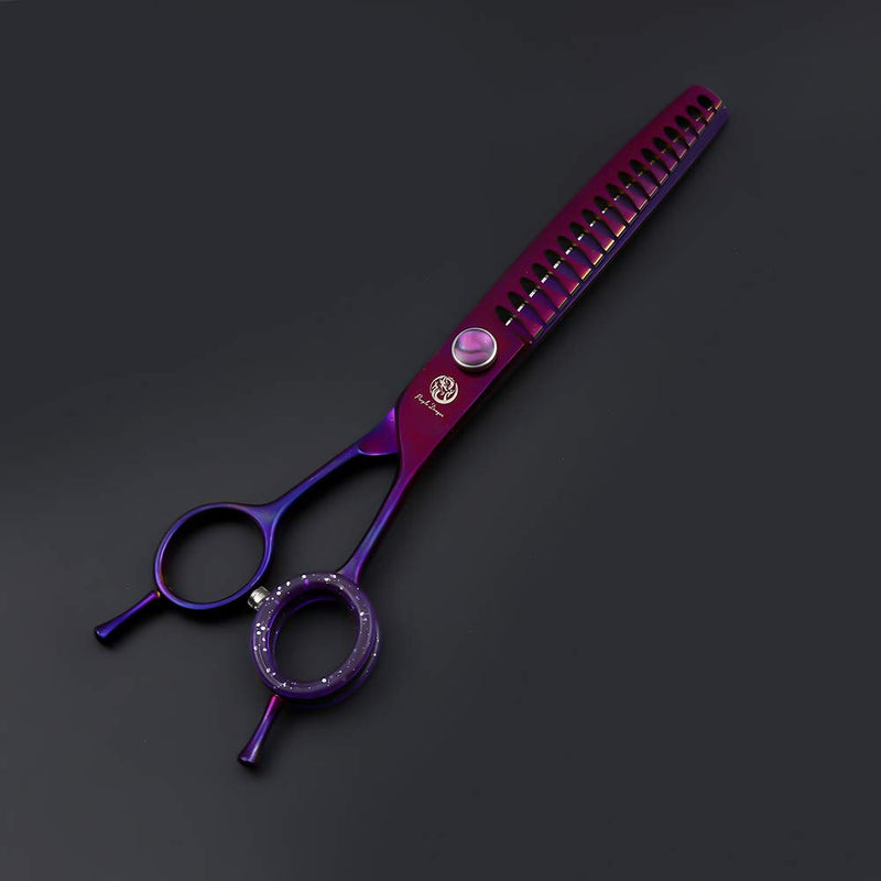 Purple Dragon 7.0" Purple Downward Curved Pet Grooming Curved Scissors/Chunker Shear with Adjustment Screw- Perfect for Professional Pet Groomer - PawsPlanet Australia