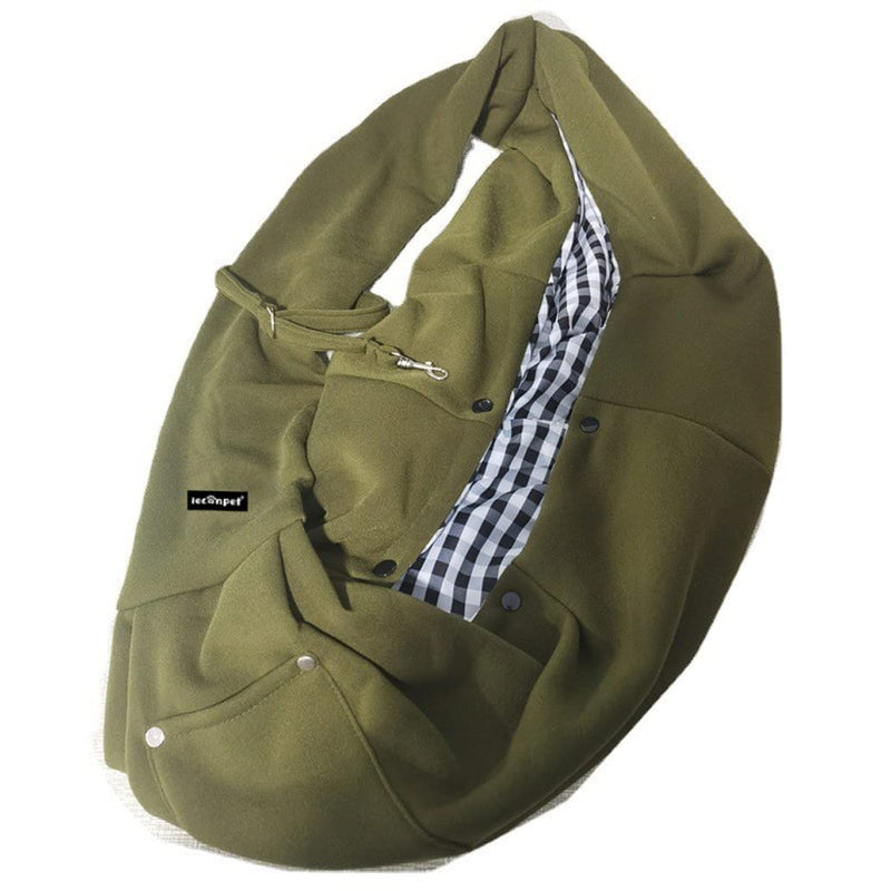Leconpet Dog Sling Carrier Shoulder Bag for Pets with Mobile Phone Pocket Safety Buckle Security Lock, Suitable for Puppy, Small Dogs, and Cats for Outdoor Travel (Olive Green) Olive Green - PawsPlanet Australia