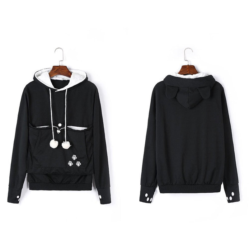 Jomago Womens Pet Carrier Thin Hoodies Kitten Puppy Pouch Shirts Animal Holder Hood Long Sleeve Sweatshirt XX-Large Black - PawsPlanet Australia