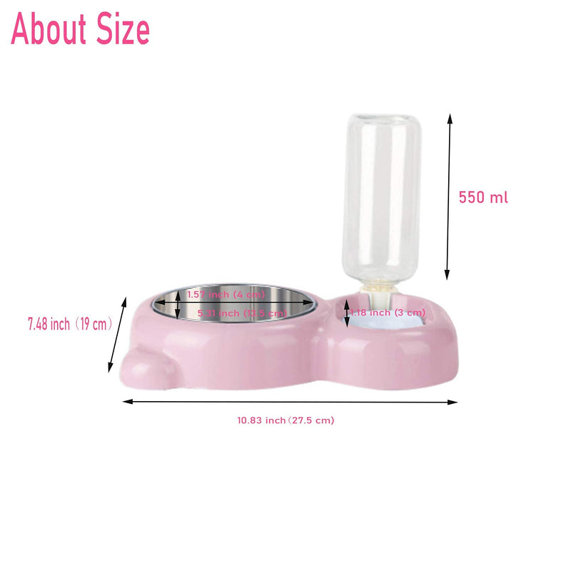 Rabbit Double Bowls Bunny Automatic Water Dispenser Detachable Stainless Steel Bowl No-Spill Water Bottle Food Feeder for Small Animals Bunny Squirrel Cat Puppy Chinchilla Pink - PawsPlanet Australia