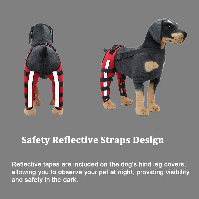 Dog Knee Brace Adjustable Dog Double Rear Leg Brace with Metal Hinged Flexible Support and Reflective Seat Belts Dog Acl Brace Hind Leg Red (S) S - PawsPlanet Australia