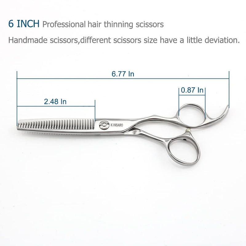 6" Barber Hair Scissors Hair Thinning Shears Professional Hair Thinning Scissors 30 Teeth 440C Silvery Convex Edge KINSARO for Hairdresser Barbershop or Home Use 6" Thinning