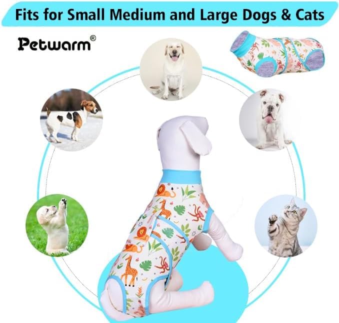 PetWarm Dog Surgery Suit, Surgical Suit for Dogs Female Spay Male Neutered, Dog Onesie for Surgery, Anti-Licking Dog Surgery Recovery Suit, Zoo Pattern, Green, XL X-Large