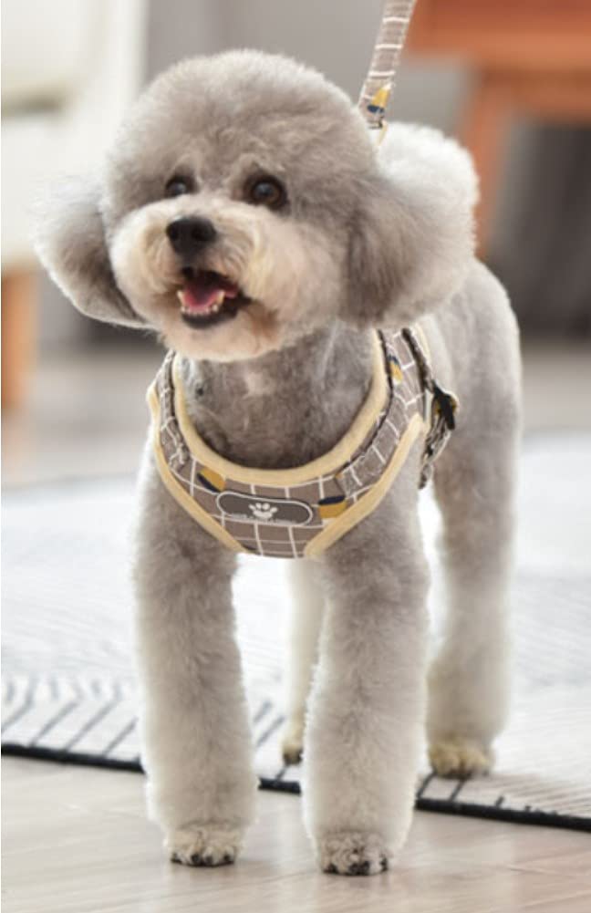 No Pull Small Dog Harness and Leash Set, Soft Mesh Plaid Puppy Harness, Adjustable & Comfortable Padded Reflective Vest for Small Dogs and Pet Kitten Walking(Khaki, S 11.8” – 13.3”) Khaki S 11.8” – 13.3” - PawsPlanet Australia