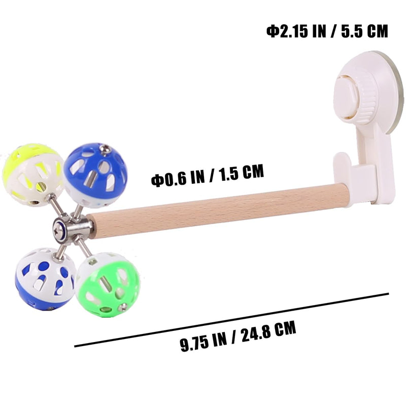 Window Suction Bird Perch Toy for Parakeet, Movable Bird Perch Stand with Rotating Balls Bells for Window Mirror Glass Mount, Spinning Perch Toy for Budgies Cockatiel Conure Typical Perch White - PawsPlanet Australia