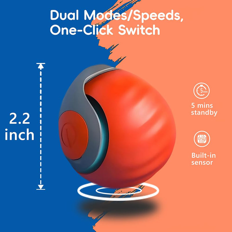 Automatic Cat Ball Toy with 2 Feather Tails - Rechargeable Interactive Cat Toys, 2-Speed Motion Activated Roller for Indoor Cats to Relieve Boredom (Small/Medium/Large Cats) (Orange) Orange - PawsPlanet Australia
