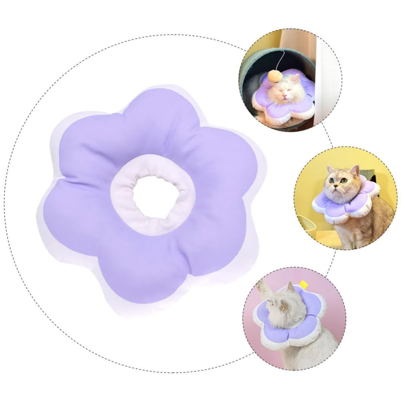 SOLUSTRE Soft Cat Protective Collar made of PP Cotton, Violet. Prevents licking and picking at wounds. Durable and protective collar for pets after surgery.