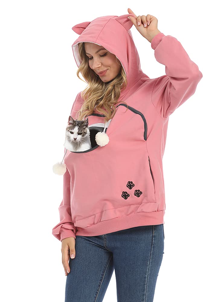 Women Pet Carrier Sweatshirt Puppy Kitten Holding Hoodies Long Sleeve Pouch Tops X-Large-XX-Large Red - PawsPlanet Australia