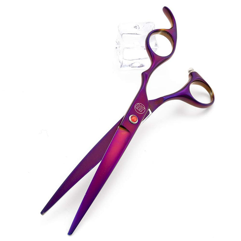 Moontay Professional 7.0" Dog Grooming Scissors Set, 4-pieces Straight, Upward Curved, Downward Curved, Thinning/Blending Shears for Dog, Cat and Pets, JP Stainless Steel, Purple 7 Inch (Pack of 4)