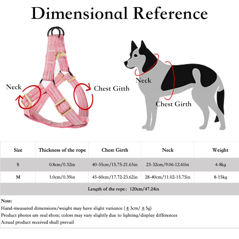 Dog & Cat Harness Set – Adjustable Linen Leash, Collar & Harness – Breathable, Lightweight & Comfortable, Suitable for Small to Medium Pets (Pink, S) Pink