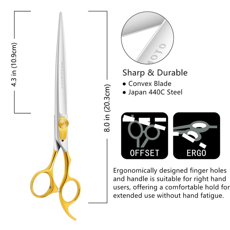 HASHIMOTO Dog Scissors for Large Dog Grooming, 8.0 inch Straight Shears - Light Weight, Balanced, Ergonomic Design for Professional Pet Groomers or Family DIY Use 8.0" - PawsPlanet Australia