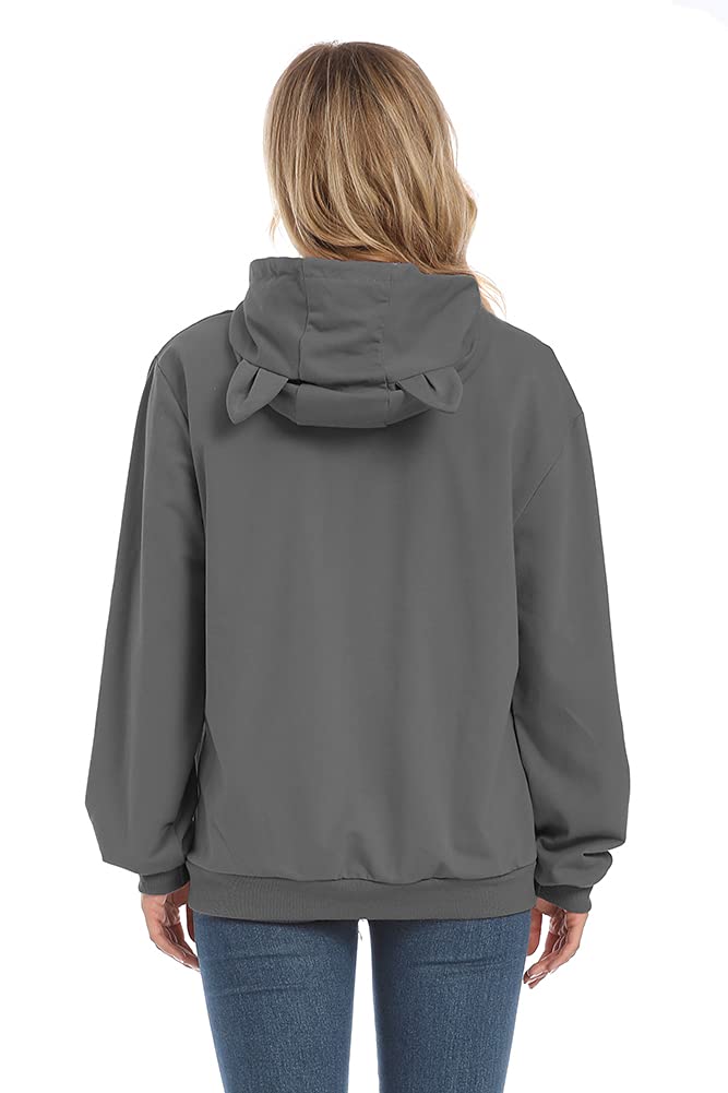 Women Pet Carrier Sweatshirt Puppy Kitten Holding Hoodies Long Sleeve Pouch Tops X-Large-XX-Large Dark Grey - PawsPlanet Australia