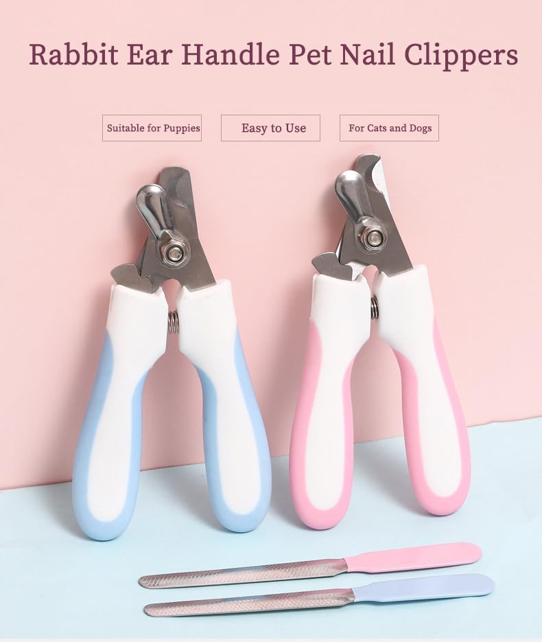 Small Dogs Nail Clippers, Multi-Pet Safety Rabbits Cats Professional Grooming Tool with Nail File (Pink) Pink - PawsPlanet Australia