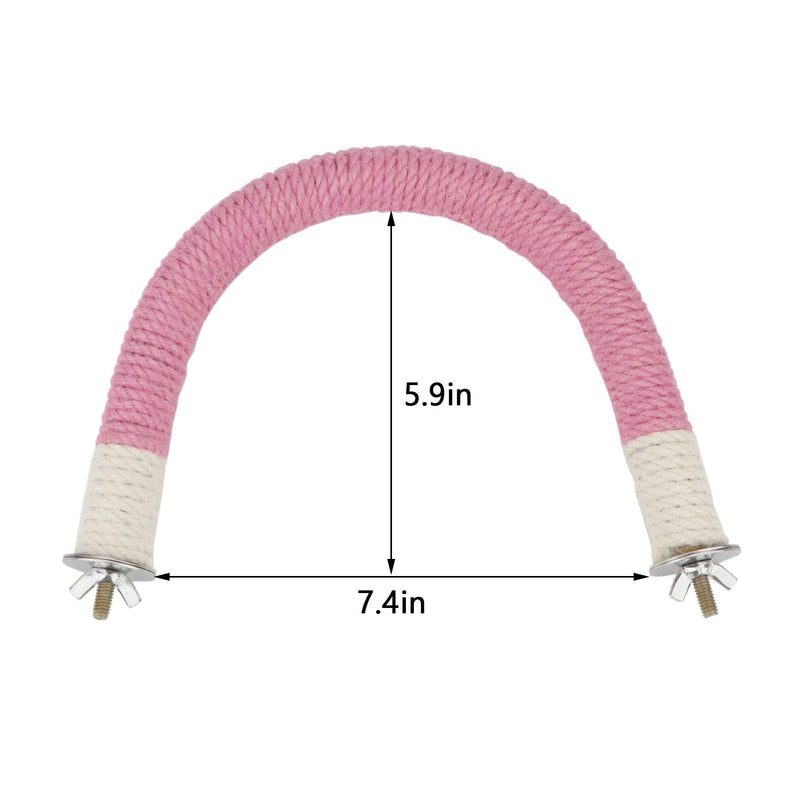 Hypeety Bird Perches Parrot U Shape Natural Wood Hemp Rope Stand Perch Bird Stick Paw Grinding Perch Birdcage Accessories Perch Standing Toy for Budgies Parakeet Cockatiel Conures Pink 7.4x5.9'' - PawsPlanet Australia