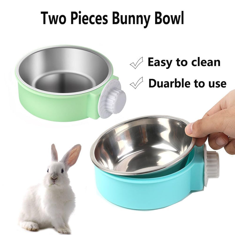 Rabbit Bowls Set, Big Pet Bunny Food Bowls Small Animals Cage Bowl and Stainless Steel Hanging Water Food Feeder Bowls for Big Bunny Food Dish (2 PCS) 2 PCS